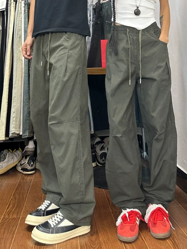 

Военные рабочие брюки-карго с высокой талией и широкими штанинами, повседневные брюки с завязками для мужчин и женщин, американские ретро-брюки