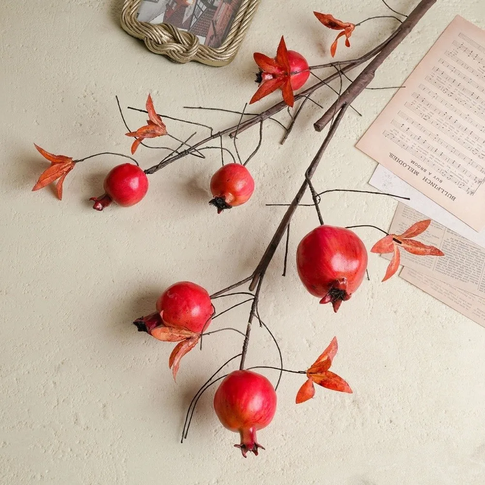 

6 Fruits Artificial Pomegranate Branches Realistic Handmade Simulation Pomegranate Fruit Plastic Fake Plants Wedding Party Decor