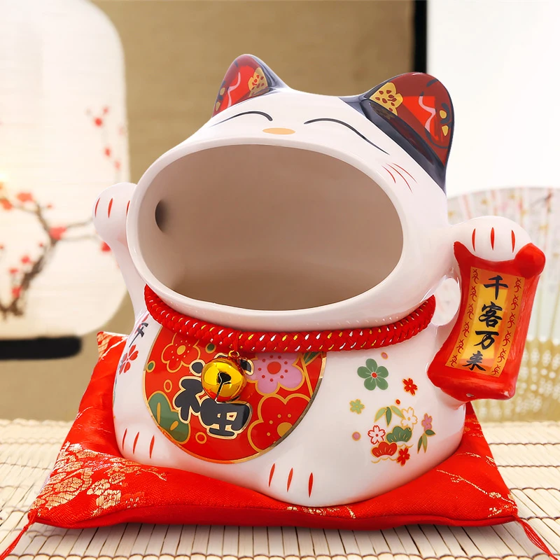 

8 inch Ceramic Candy Box Lucky Cat Money Box Piggy Bank Fortune Cat Storage Snack Jar