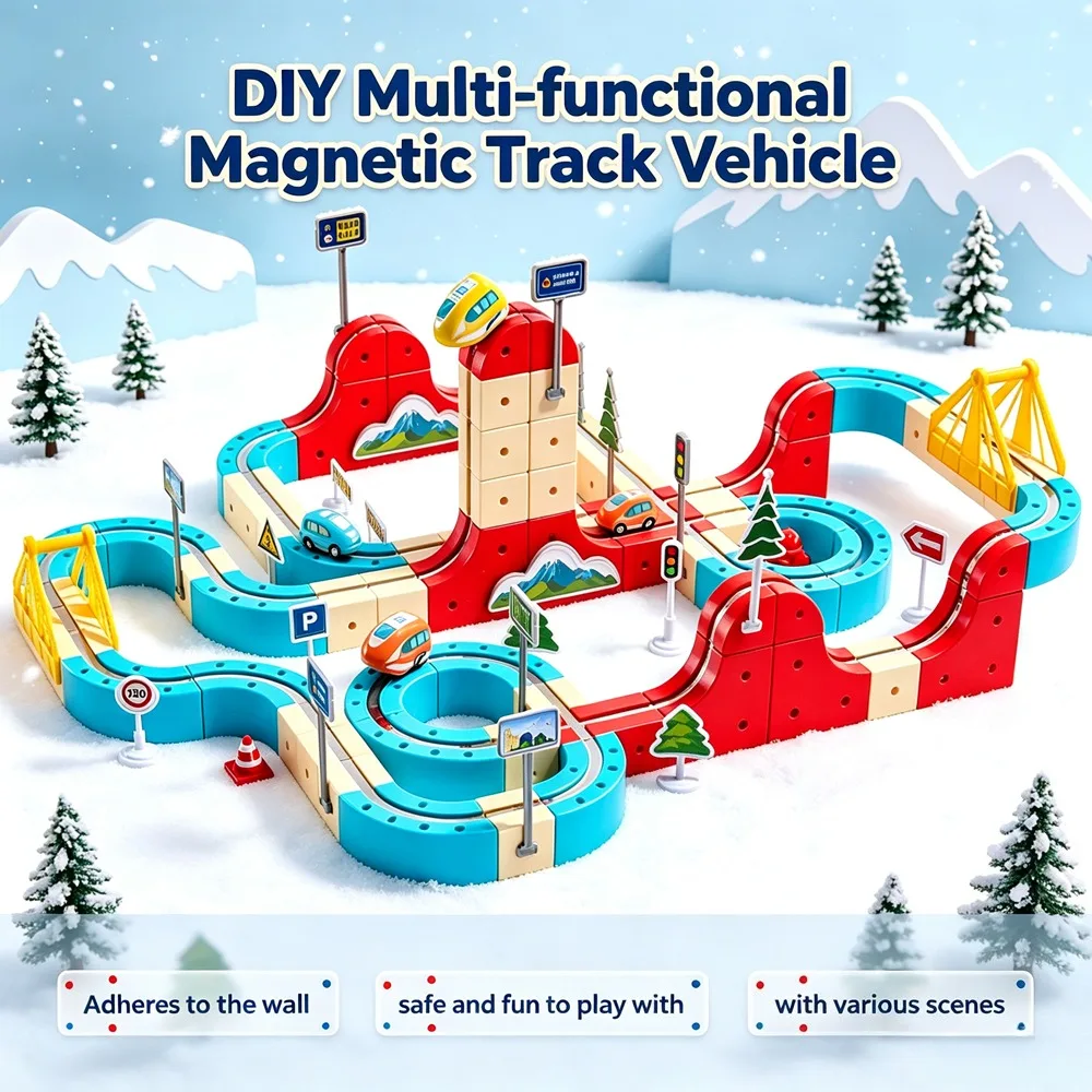 DIY Versatile Magnetic Race Track Set Anti Gravity Electric Toy Car Creative Buildable Building Block Tracks Play Gift
