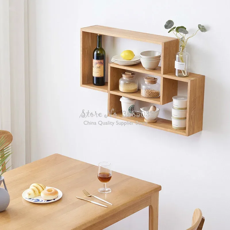 Double Ring Shape Solid Wood Bookcase Rack Wall Hanging Wine Rack Oak CD Rack Wall Mounted Type Storage Shelf