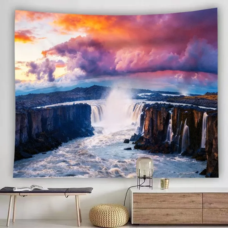 VIKAMA Rocky Cliff Waterfall Tapestry Wild River Nature Landscape Wall Hanging Aesthetic Decor Living Room Bedroom Dorm