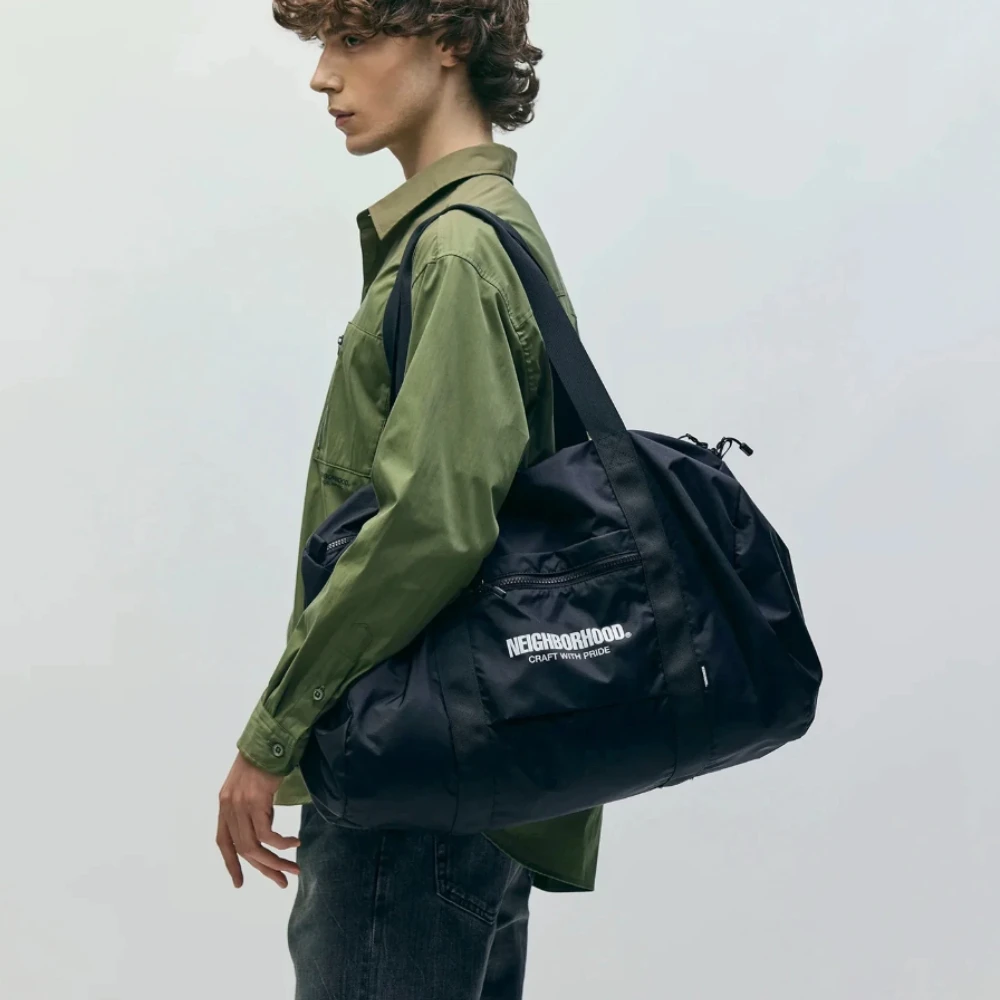 NBHD Cylinder Shoulder Bag Men Women Crossbody Bag Large Capacity Drawstring Travel Bag for Outdoor Commuting (Black)
