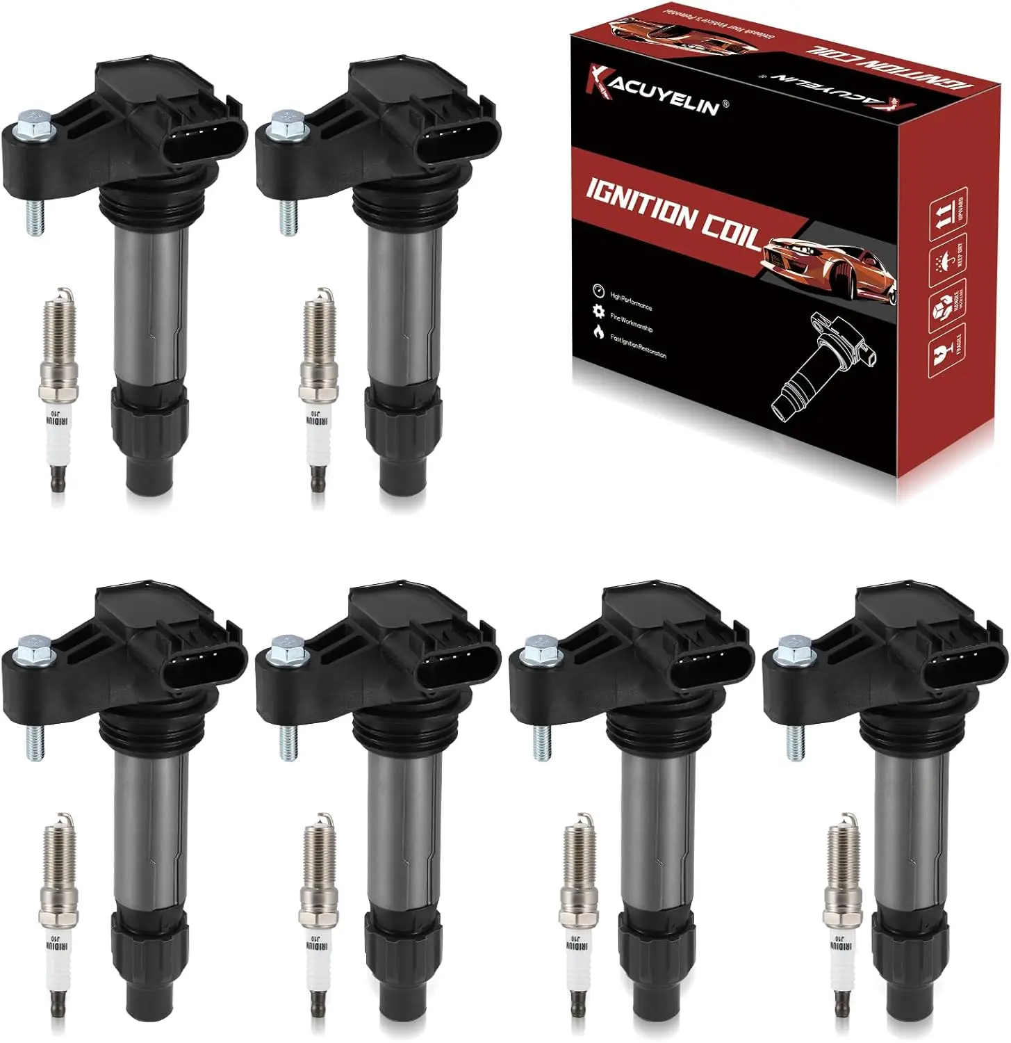 

UF569 Ignition Coil Pack & Iridium Spark Plugs Compatible with 3.0L 3.6L V6 Engines 2007-2019 Sets of 6