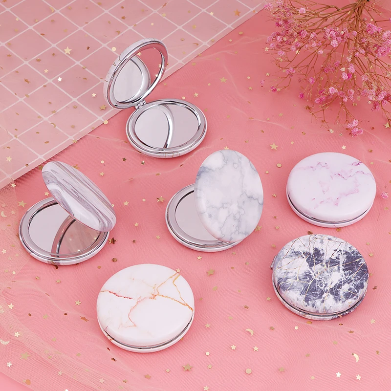 GU368 Marble Pattern Portable Double Sided Mirror Foldable Pocket Makeup Mirror Women Girls Beauty Cosmetic Compact Mirror