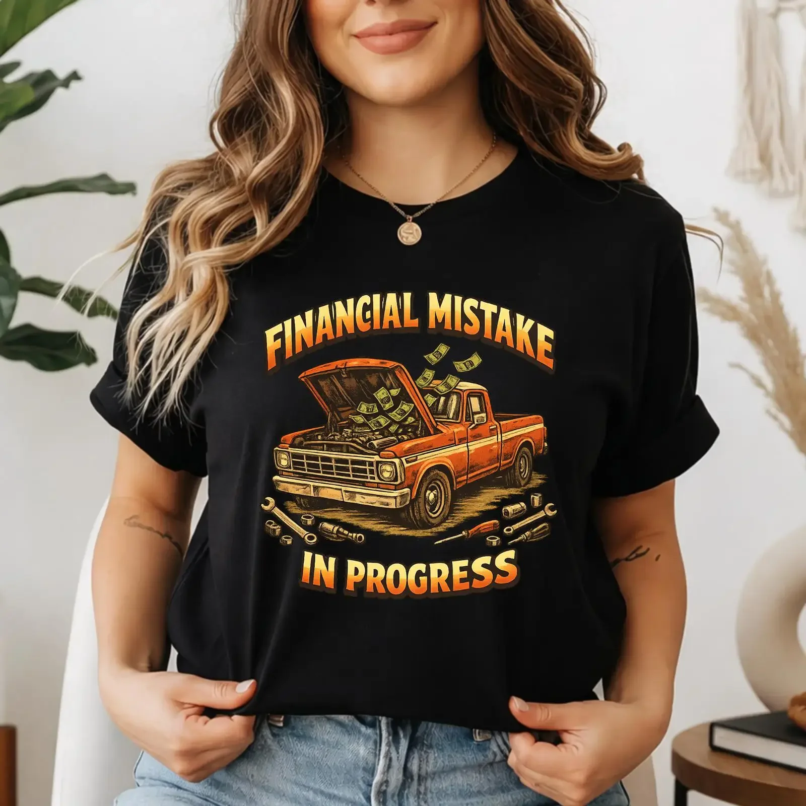 Financial Mistake in Progress Car Mechanic Funny Humor Truck T Shirt lover gift driver graphic tee vintage Washed Unisex