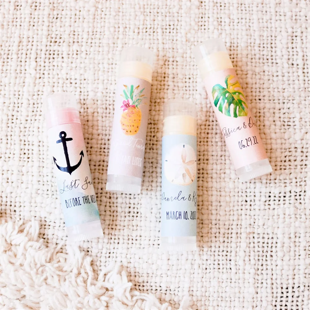 16pcs Beach Wedding Favors - Tropical Bridal Shower Favors - Tropical Bachelorette Party Favors Personalized Lip Balm Tubes