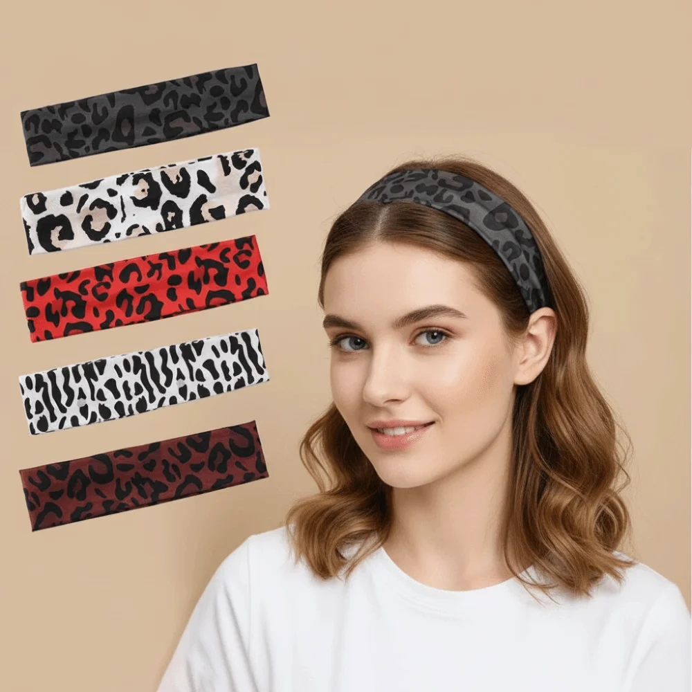 Durable Leopard Print Yoga Headband Elastic Sweat-absorbent Makeup Headband Hair Accessories Breathable Women's Hairband Sports