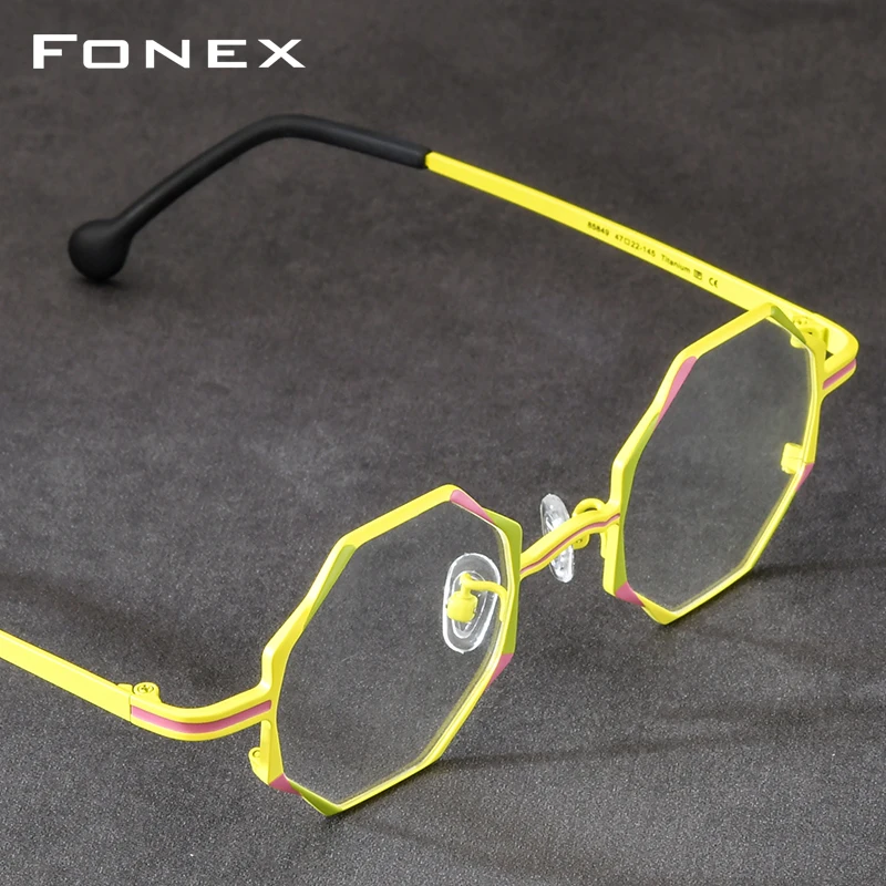 FONEX Pure Titanium Eyeglasses Women New in Brand Design Retro Polygon Round Glasses Ultralight Vintage Japanese Eyewear 85849