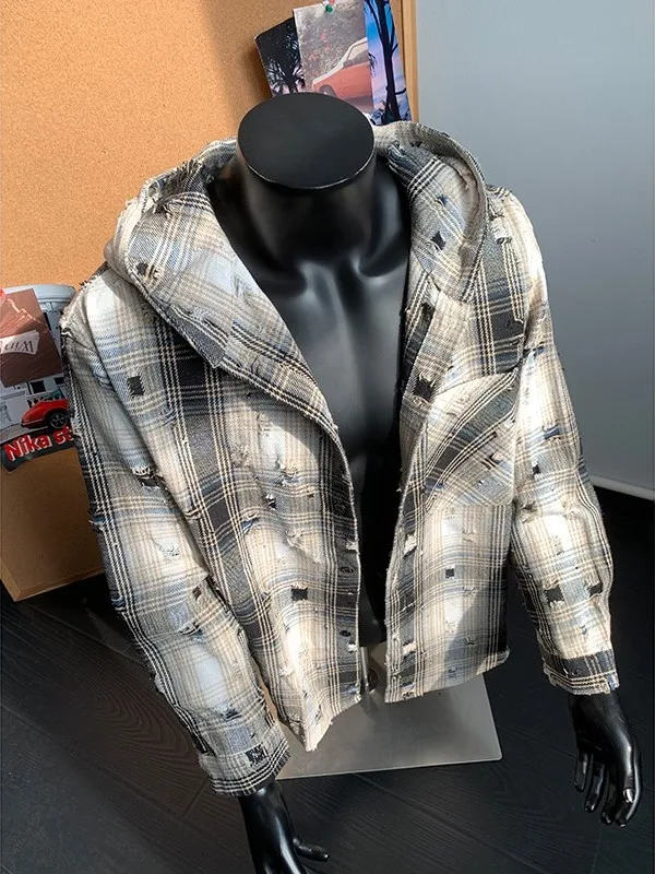 

American High Street Men's Cheered irt Casual Sle Hole Design Spring Autumn Faion Loose Fit Hoodie Jaet