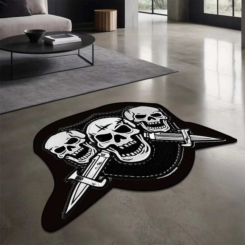 Black White Cartoon Creative Carpet Smiling Face Skull Rug Soft Fluffy Bedroom Rugs Living Room Decoration Floor Mat Non-slip 러그