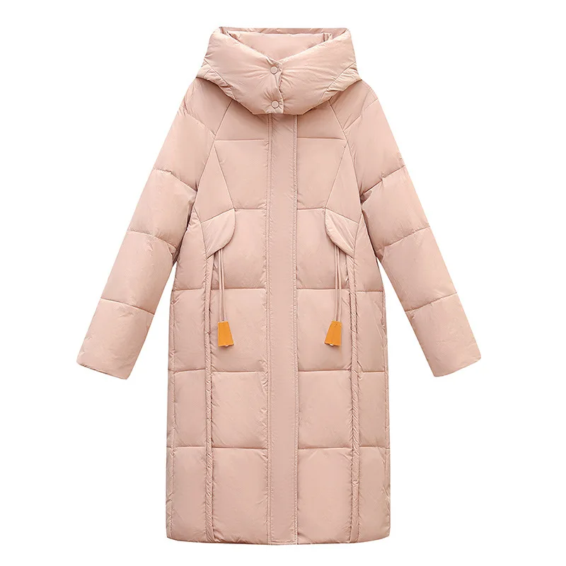 Coat Long Parka Women Thick Warm Hooded Pocket Jackets Zipper Solid Casual Spliced Loose Cotton Parkas Lady Winter 2024