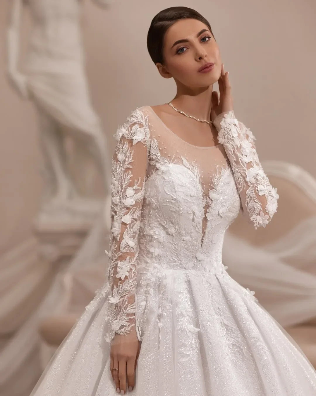 Flavinke Customized Exquisite Wedding Dresses A-Line Sweetheart Lace Appliques Illusion Sleeves Modern Evening Party Gowns 2025