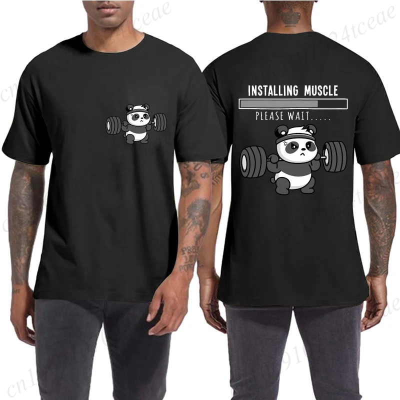 Funny Panda Weightlifting Squat Gym Quote Graphic Print T Shirts Men Women Kawaii Meme T-shirts Male Casual Tees Short Sleeve