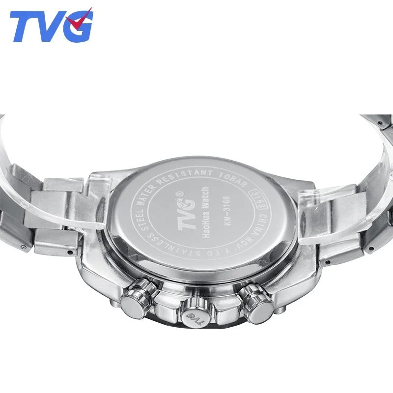 Men Watch Stainless Steel Japan Quartz Wirstwatch Dual Movement LED Display Sport Waterproof 5 BAR Military Male Clock TVG3168