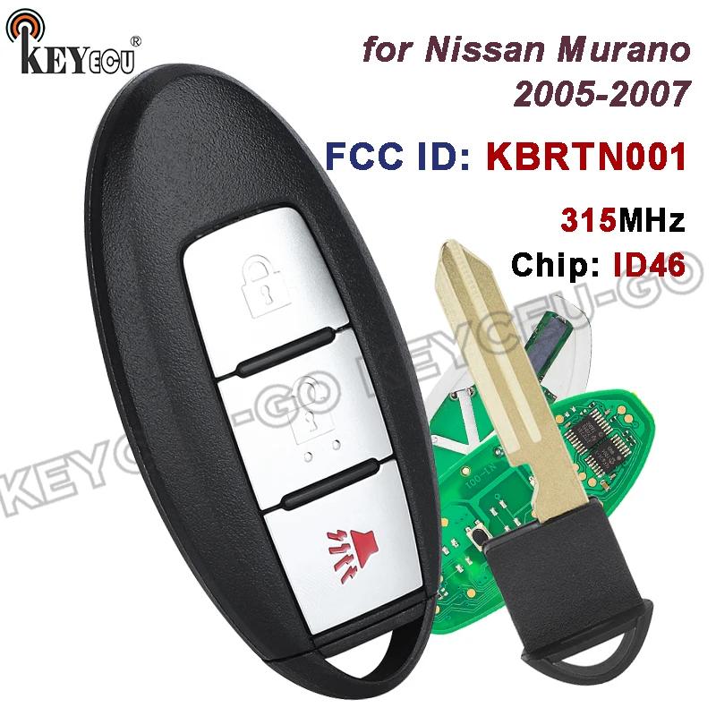 

KEYECU FCC ID: KBRTN001 IC: 285E3-CB80D 315 МГц Умный дистанционный брелок для Murano 2005 2006 2007