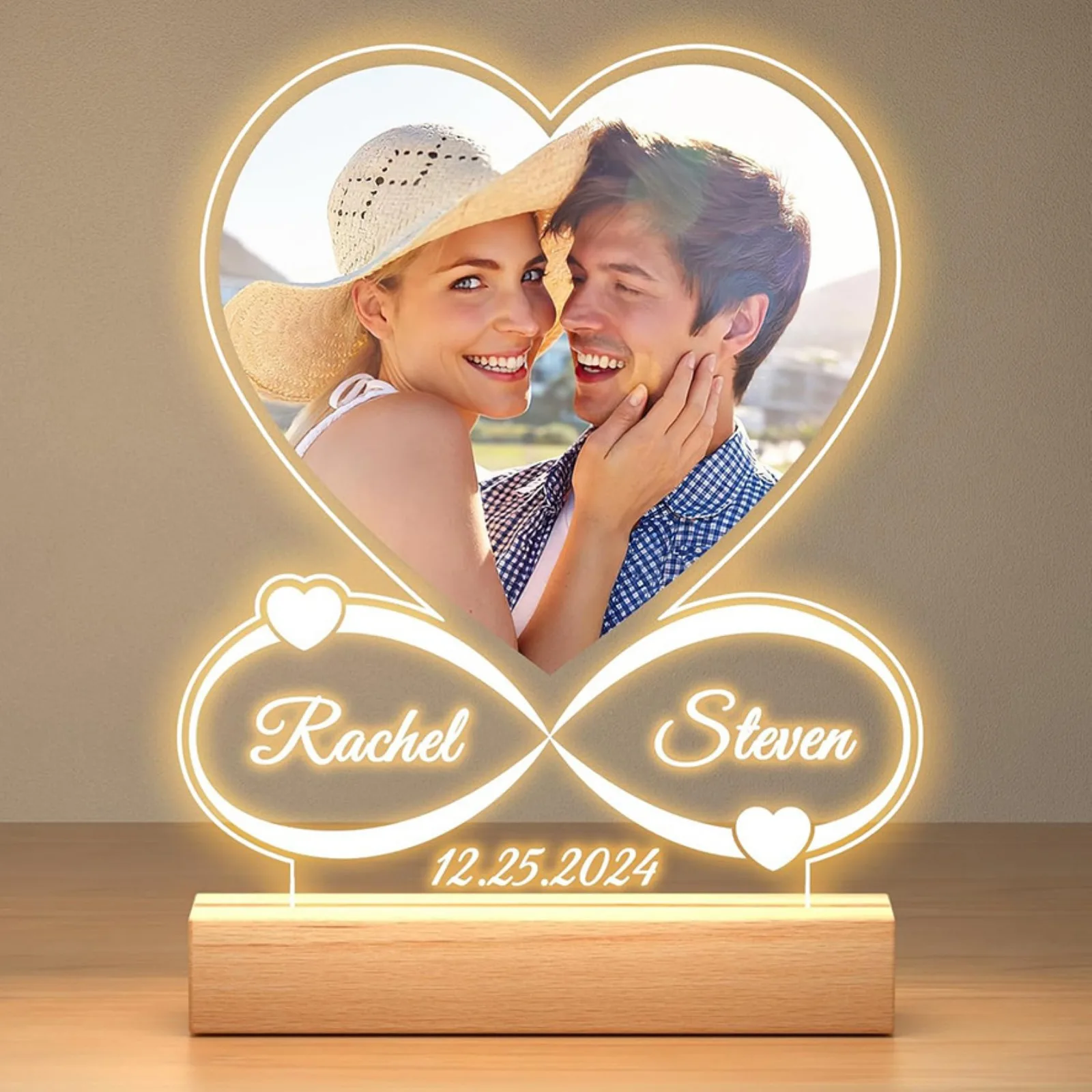 Personalized Photo Frame,Night Light Customized Picture Text Lamp Wedding Valentines Day Gift Text Engraving Gift