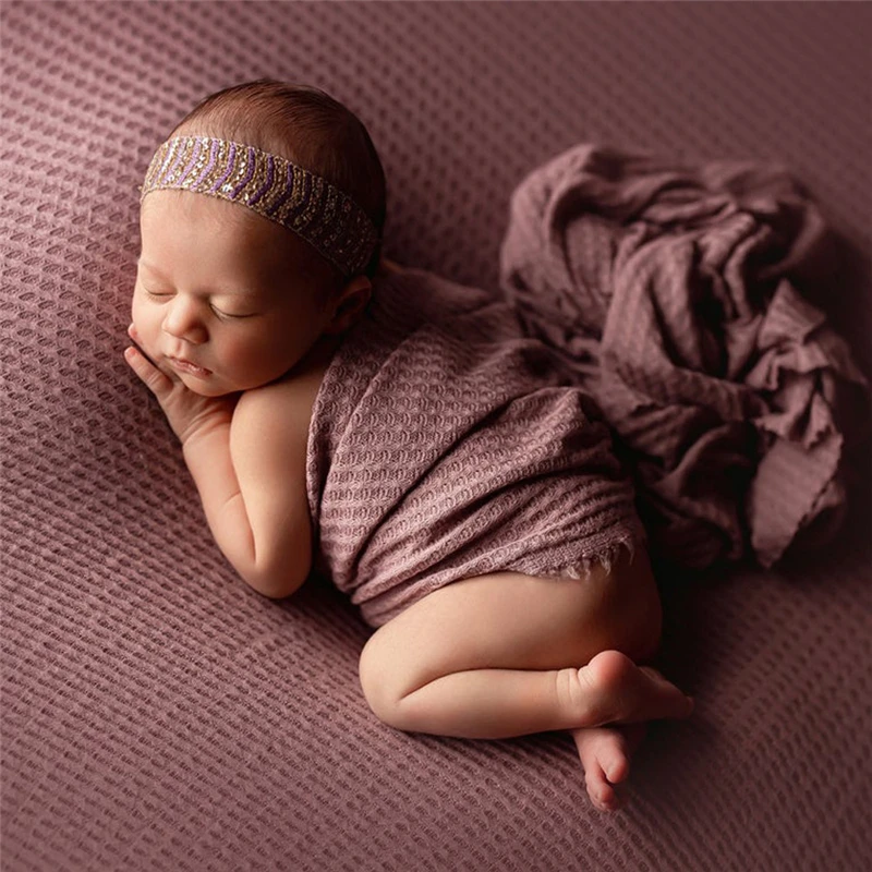 Newborn Photography Clothes Stretch Wrap Long Tail Hat 2 pcs Sets Unisex Baby Photo Clothing Swaddle Soft Elastic 40*150cm