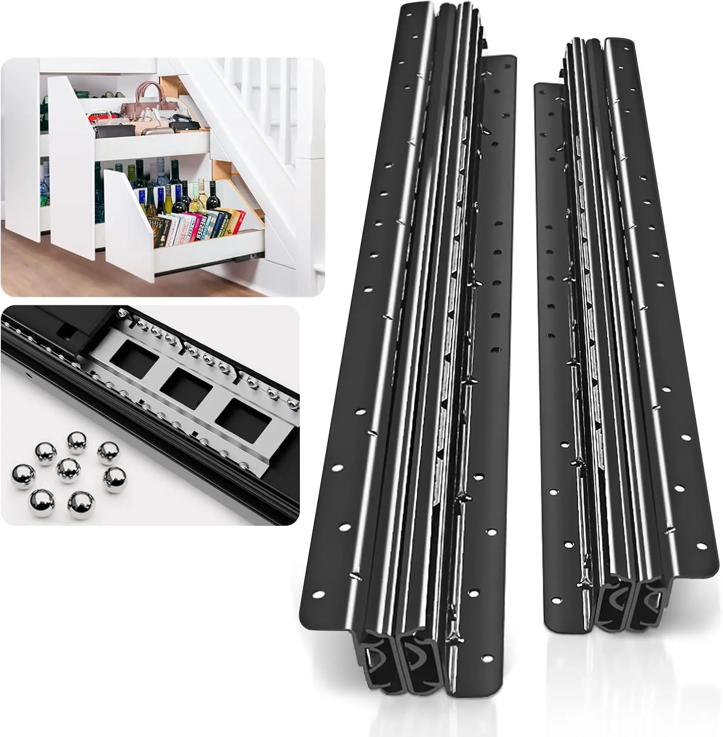 40 Inch Undermount Heavy Duty Drawer Slides Full Extension Concealed Bottom Mount Ball Bearing Rails 260LB Capacity Hidden Cabinet Drawer Glides, 1 Pair