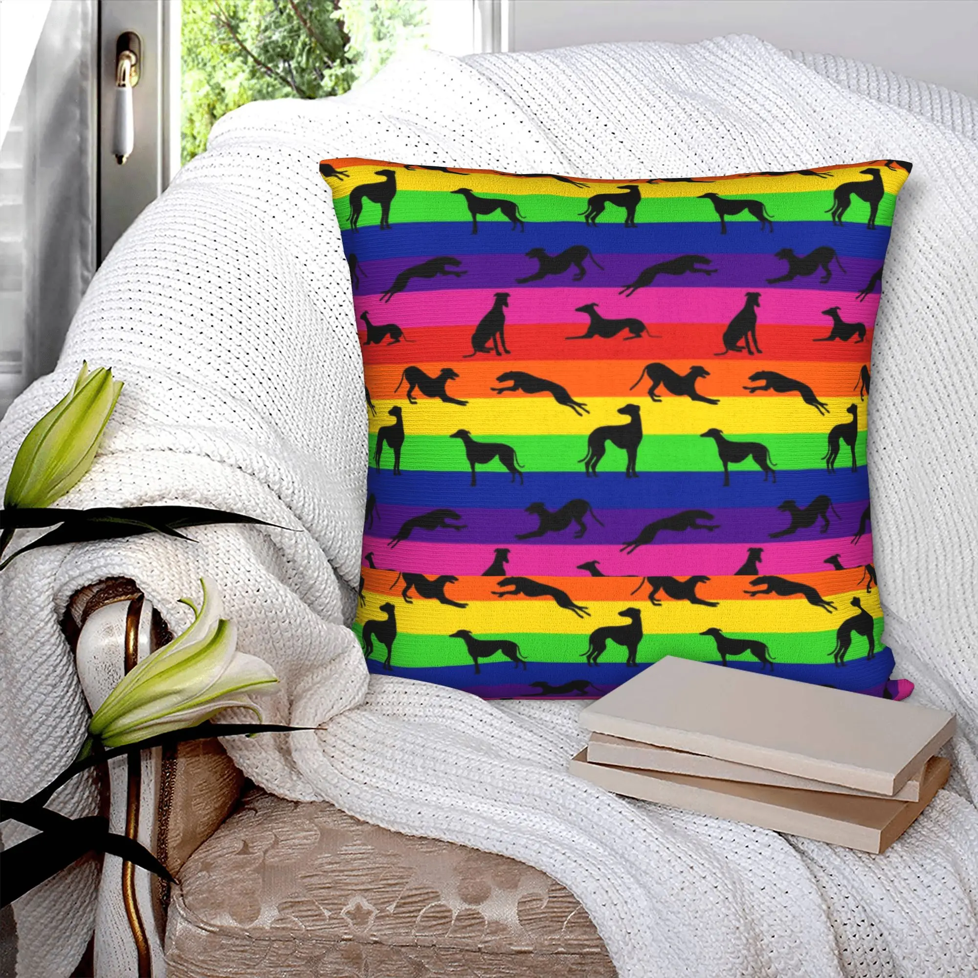 Greyt Greyhound Rainbow Pillow Case 45x45cm Decor Home Luxury Whippet Sighthound Dog Cushion Decoration Salon Square Pillowcase