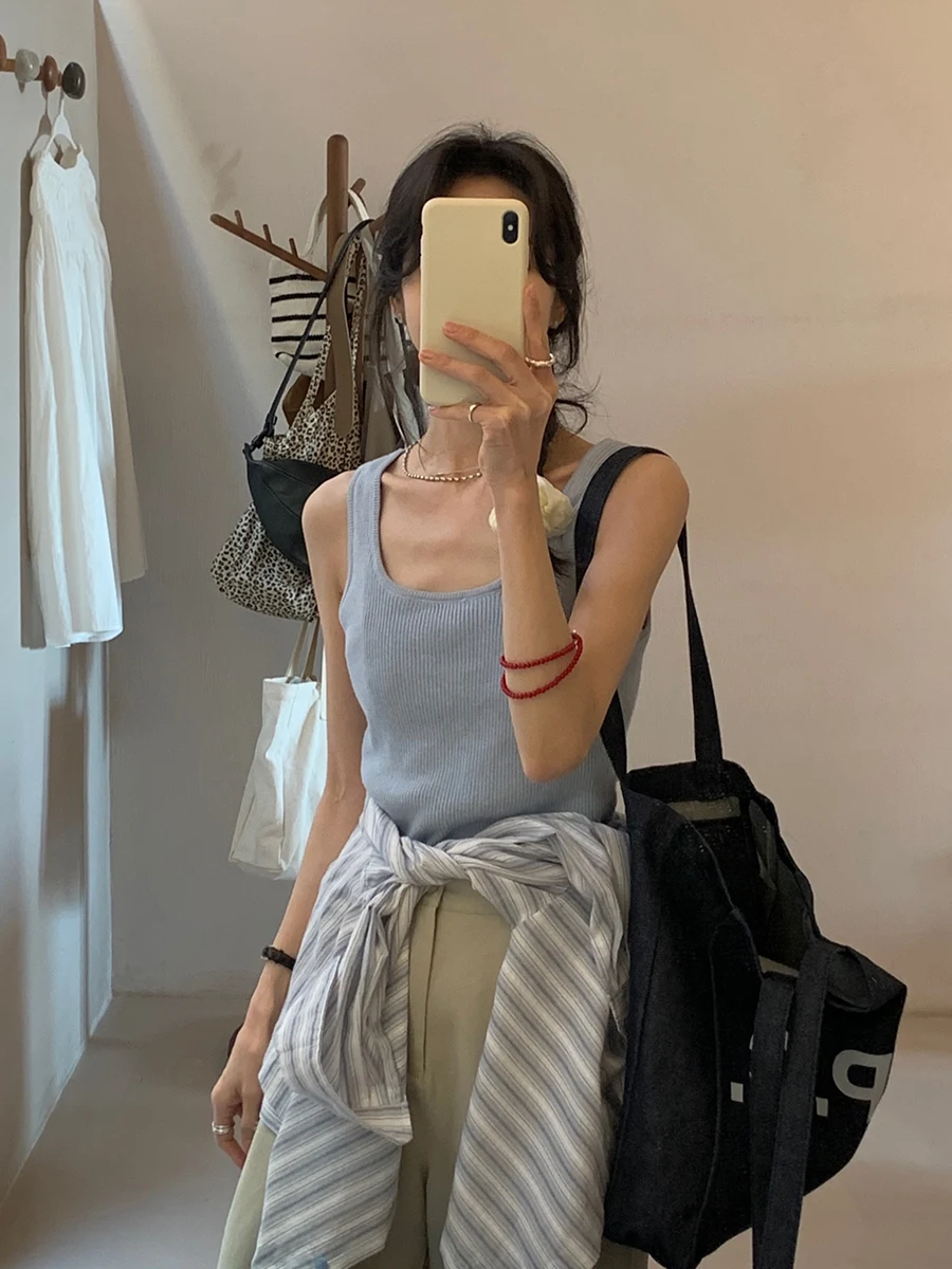 

BRIVIN Korean Sle Loose Woolen Vest Women's ay Blue Boting Faionable Versatile Casual Wear Outerwear Single Piece