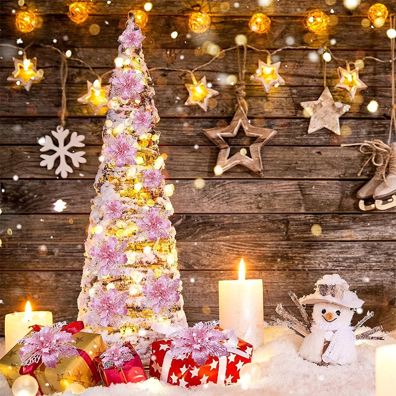 11cm Weihnachtsdekoration Glitzer Künstliche Blume Christbaumanhänger für Heimdekoration Weihnachten Navidad Neujahr 2026 Ornament – Detail 3