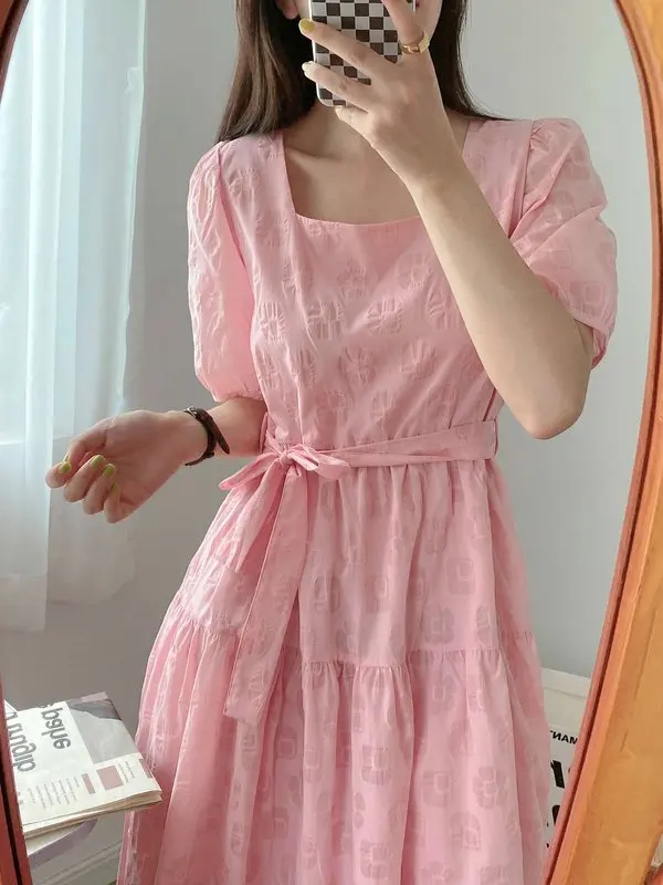 

Emed Summer Dr French Square Collar Bubble SVE WA Cleanfit H Version Linen Material Tee-quarter Sve Ciwalk Sle