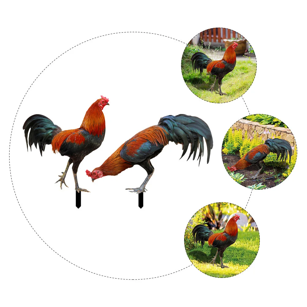 2 Pcs Decorative Garden Inserts Lawn Ornament Chicken Yards Acrylic Stake Stakes Statue Animal