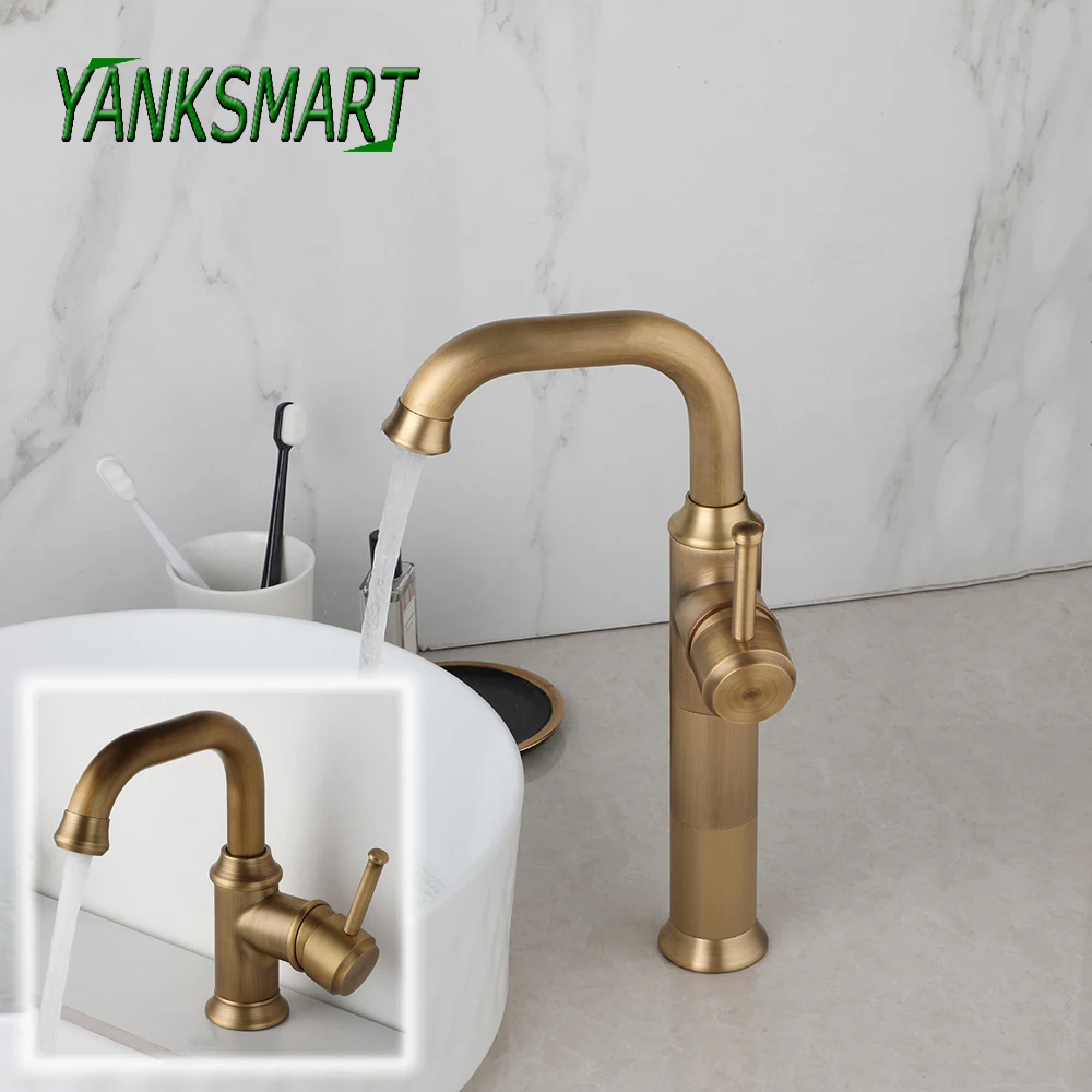 

YASNKAMRT Antique Brass Bathroom Faucet Washbasin Deck Mounted Faucets Lavatory Basin Sink Hot and Cold Mixer Water Tap