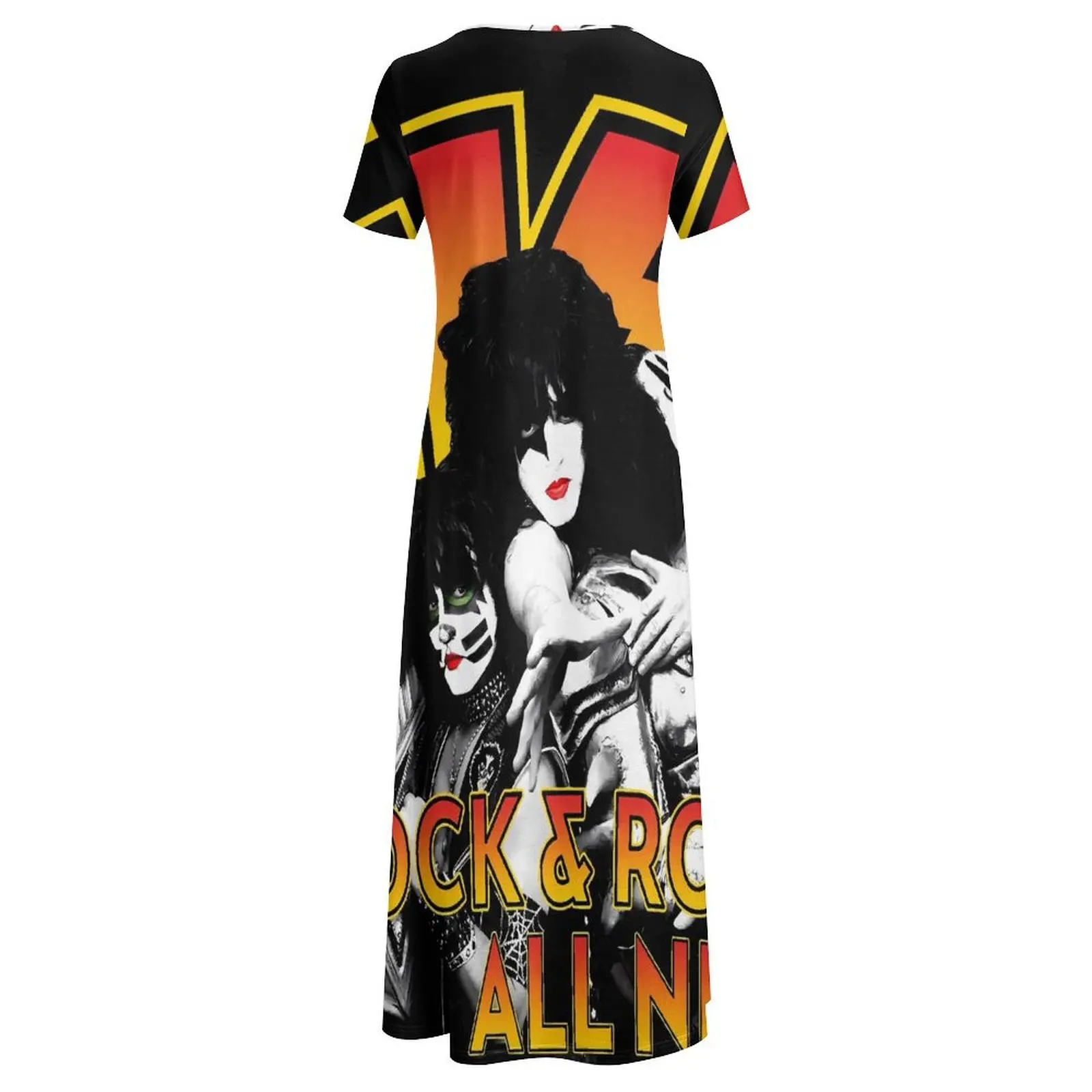 Kiss Band – robe longue de plage pour femmes, tenue Maxi, Kawaii, manches courtes, Streetwear, style Boho, surdimensionnée