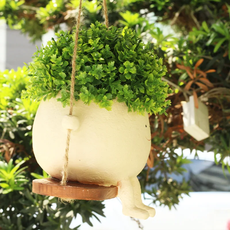 Swing Face Planter Pot Hanging Resin Flower Head Planters for Indoor and Outdoor Plants, Succulent Pots for String of Pearls Pla