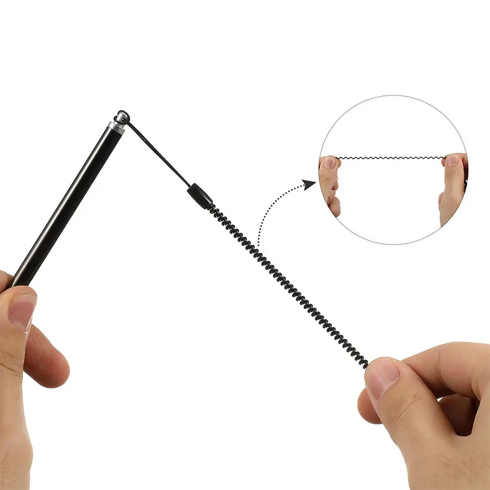 Resistive Touch Screen Stylus Pen 2 Pack Metal Body with Lanyard Fixed Base Black Tethered Design
