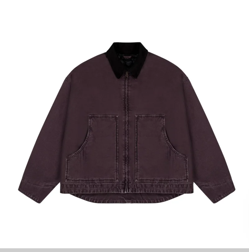 Autumn/Winter 100% cotton canvas work jacket with short wide silhouette