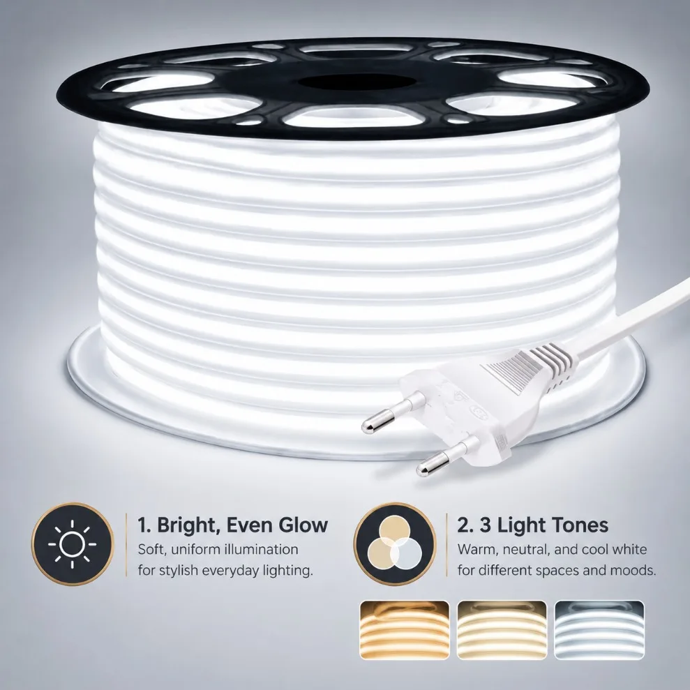 COB LED Strip AC220V 288LEDs/M RA90 3000K 4000K 6000K IP65 Waterproof with EU Plug for Outdoor Garden Bedroom Kitchen Decor Lamp