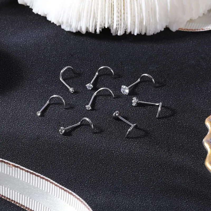 8 pieces/batch surgical steel nostril pierced earrings Nariz 20G crystal nostril pierced nose ring lady pierced jewelry