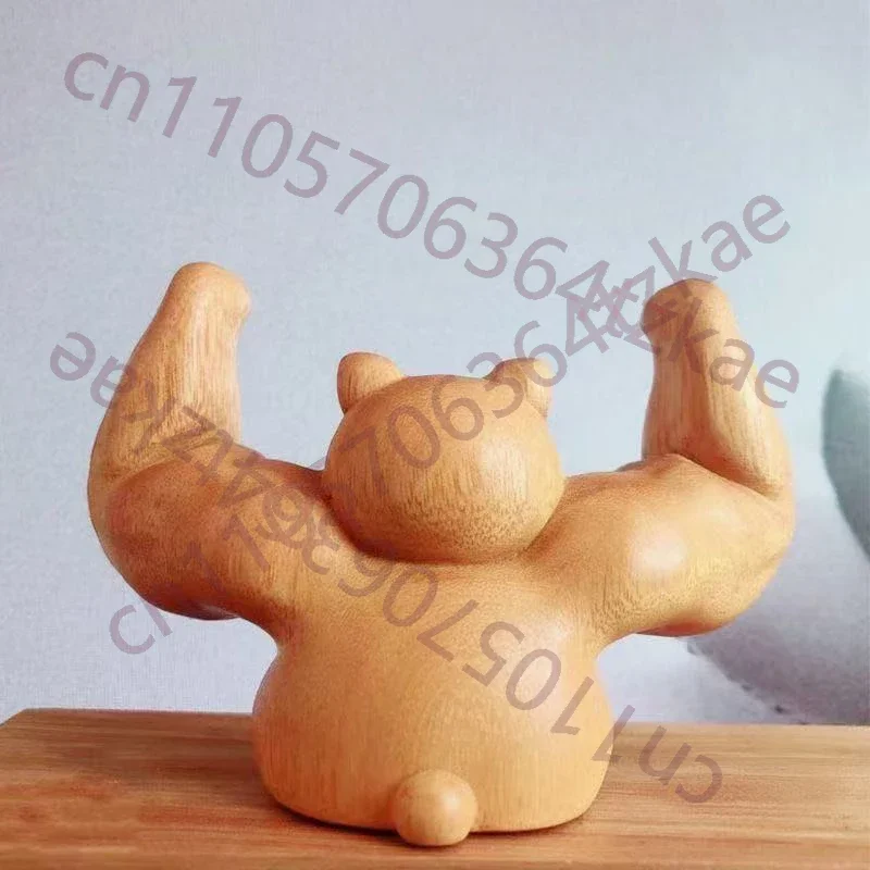 Wood Carving Hercules Cat ，Muscles Attract Wealth Cat Figurine Cute Home Room Office Fitness Ornaments Featured Gift