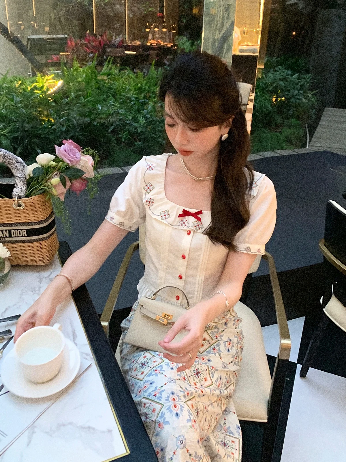 

Elegant Summer Outfit for Women Aunt Deer And Uncle Zhuo's Hand Embroidered Top And High Waist Skirt Set Short Sleeve Two Pie...