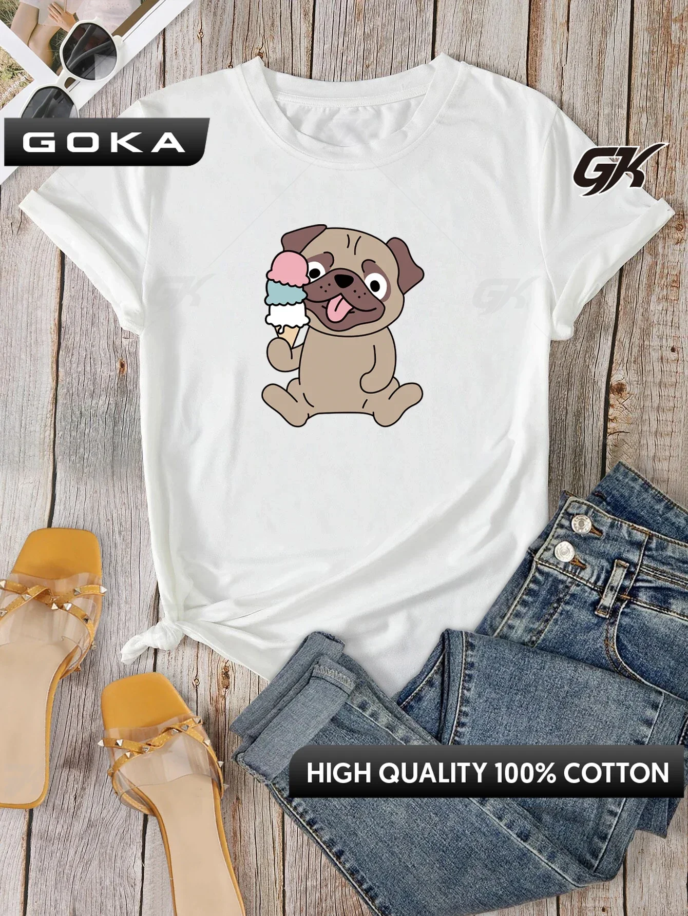 

Dog Pattern Print T-shirt Women's Casual Loose Short Sleeve Fashion Summer Student Cotton T-Shirts Tops Women's Clothing