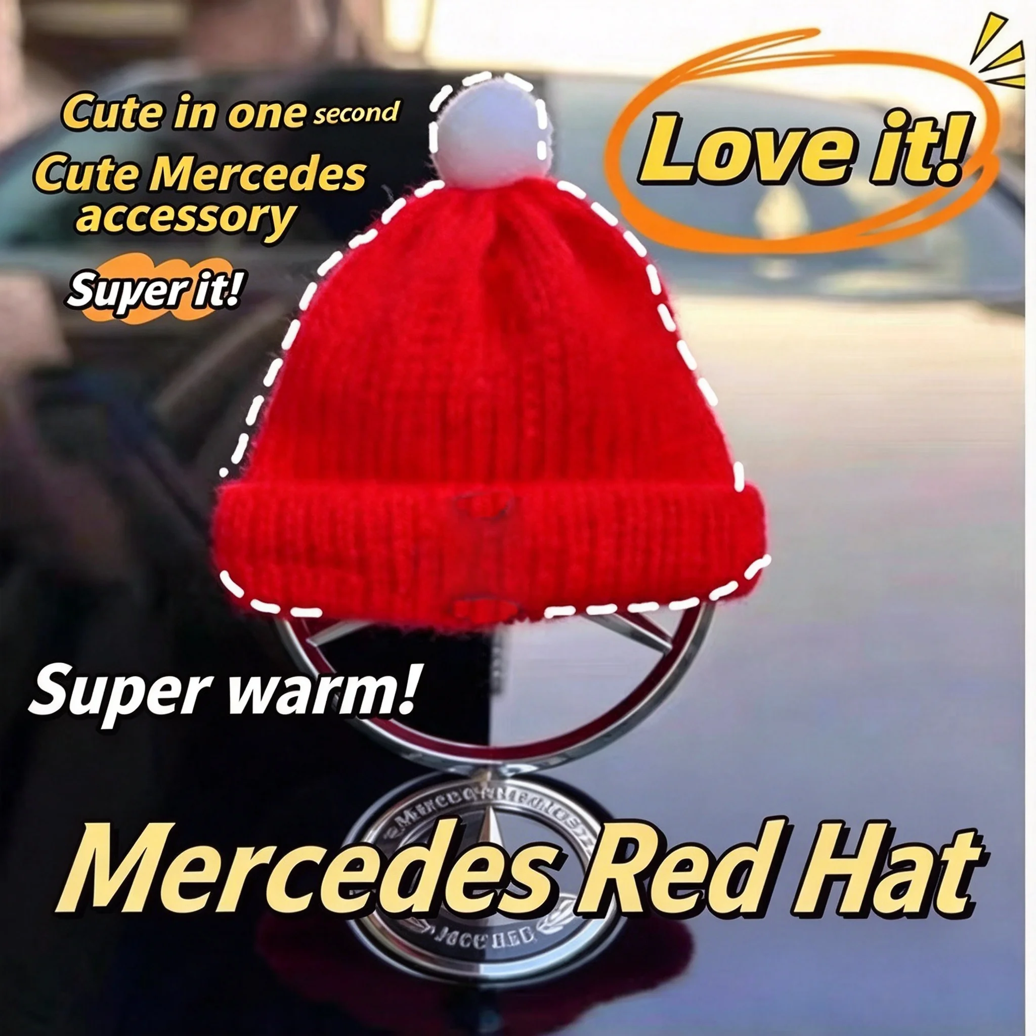 For Mercedes Benz E Class S Class Logo Decoration Red Hat Scarf Car Emblem Little Red Riding Hood Christmas Hat Car Decoration
