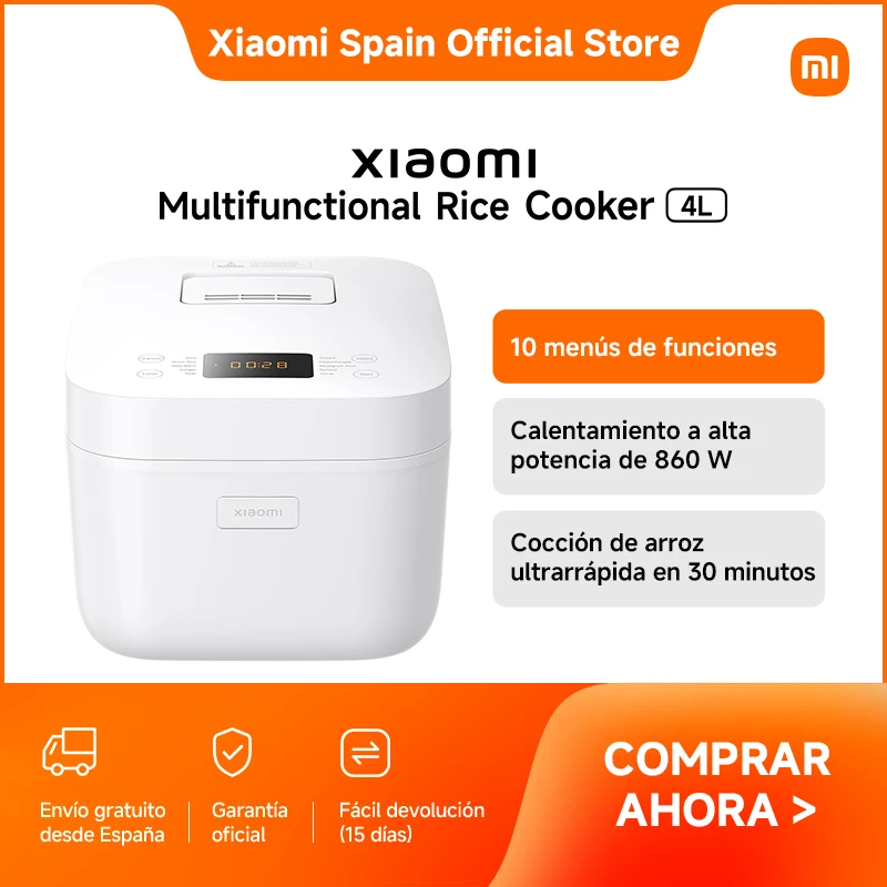 Official | Xiaomi Multifunctional Rice Cooker 4L, Cocción de arroz ultrarrápida en 30 minutos, Calentamiento a alta potencia de 860 W, 10 menús de funciones