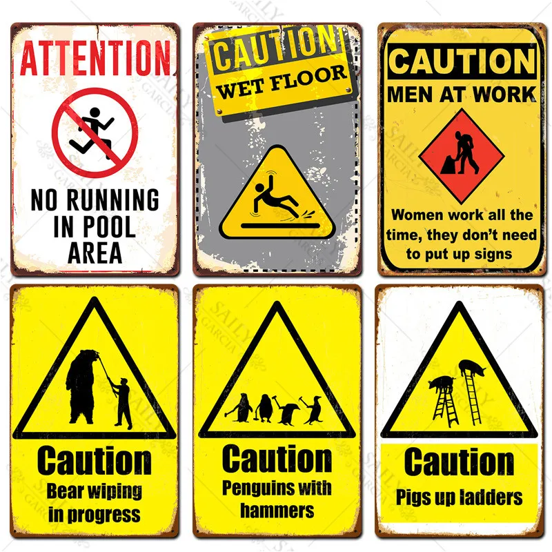 Warning Tin Sign Vintage Public Signs Caution Beware of Warning Metal Posters Plates Animals Decor Pub Bar Sign Metal Plaques