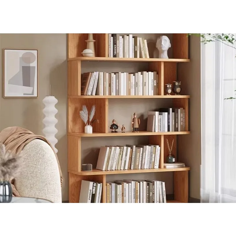 Pine bookshelf Children's bookshelf Thickened shelf Floor shelf Combination lattice cabinet