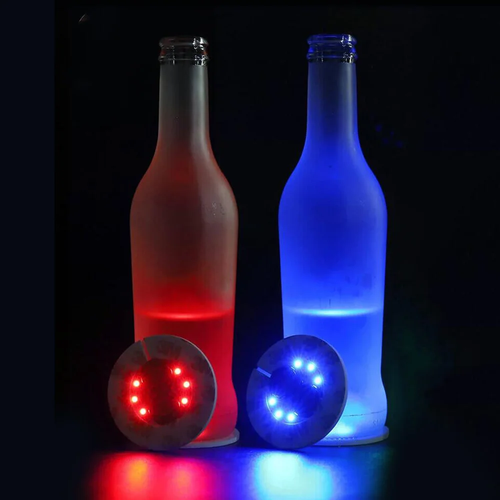 2pcs 4/6LED Luminous Coasters Light Up Glass Drinking Bottle Cup Mat for Parties Weddings Bar Christmas Home Pub