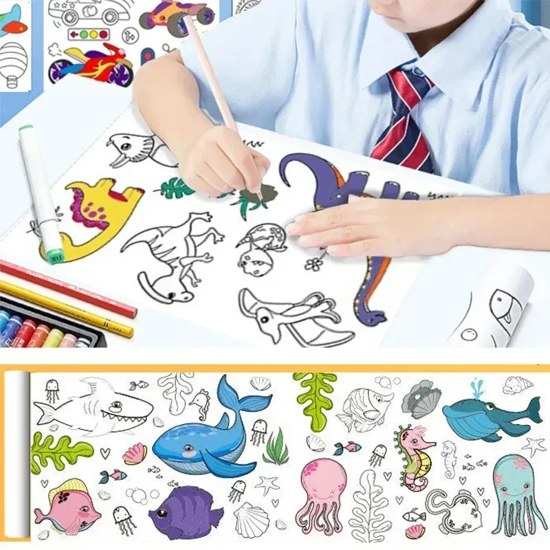 NEW Children's Drawing Roll Animal Canvas DIY Coloring Paper Roll Color Filling Graffiti Paper-cut Painting Kids Educational Toy