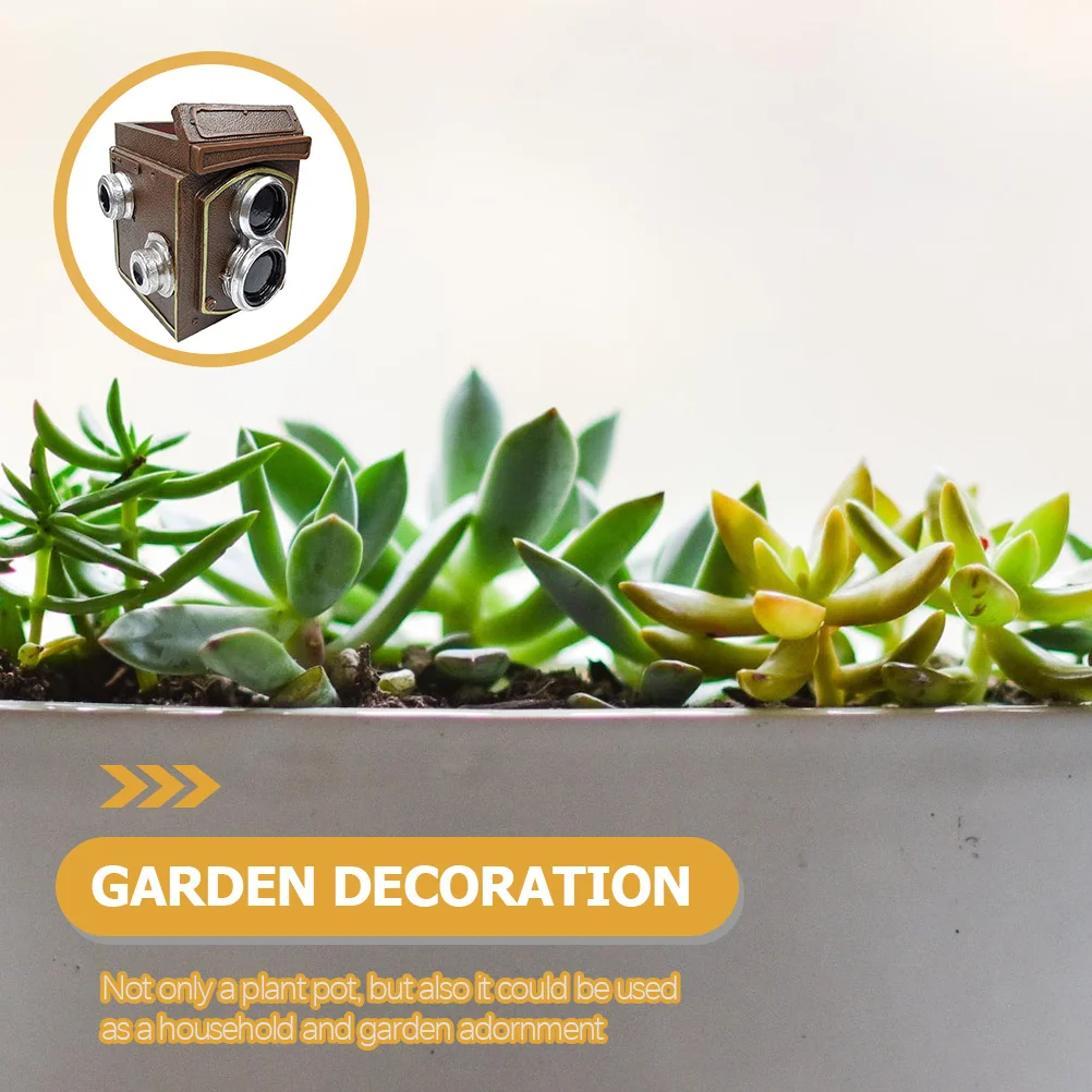 

Retro Camera Flowerpot Resin Exquisite Succulent Planting Pot Decorative Desktop Balcony Household Garden Ornament