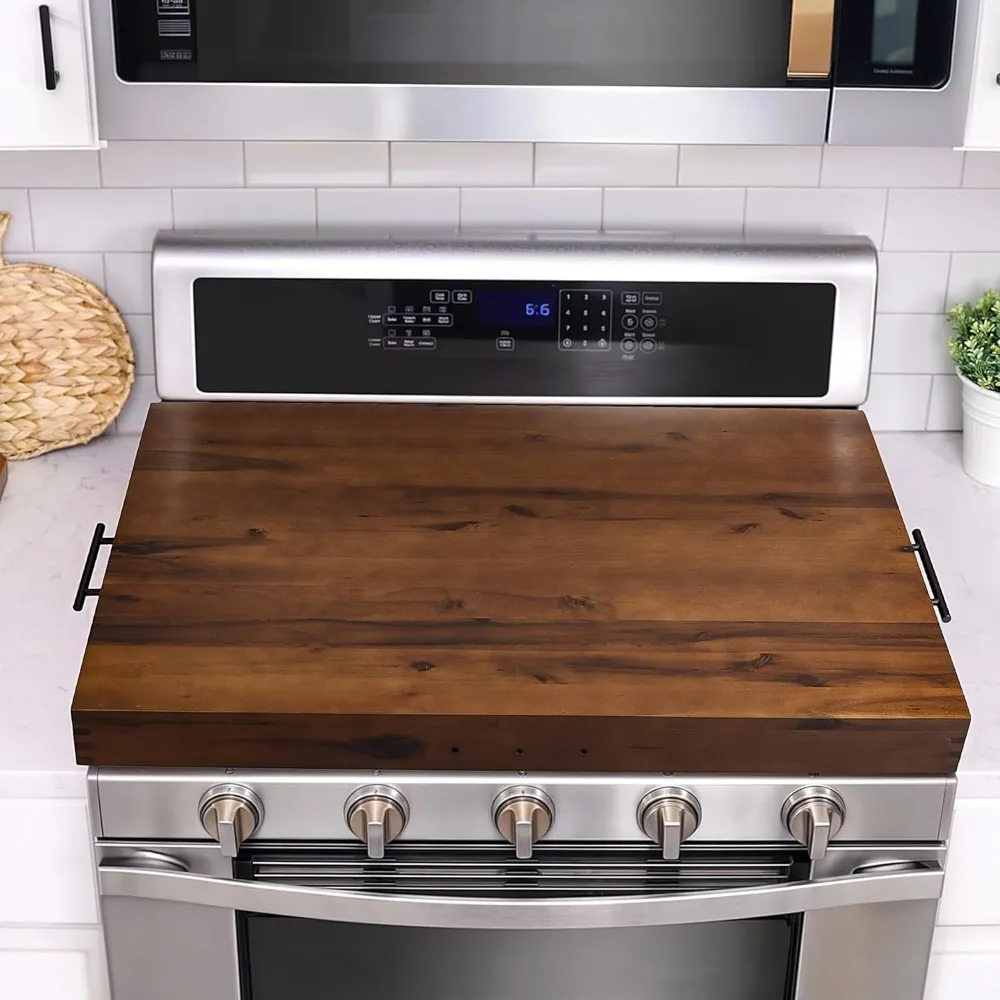 

Stove Top Covers for Electric Stove with Handles 30”x22” (Outer) / 28.9”x20.8” (Inner) - Acacia Wood Noodle Board for Gas Stovet