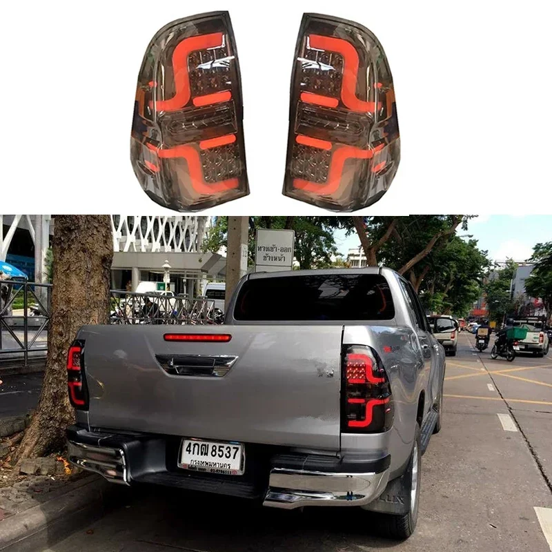 2PCS Car LED Fit For Toyota HILUX REVO ROCCO 2015 -2021Tail Light Brake Rear Lamp modified LED taillight rear lights