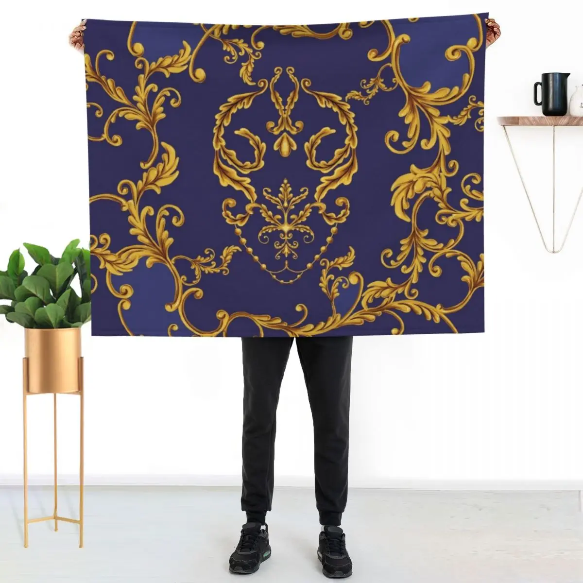Royal Gold Throw Blanket Compact Warm Blanket for Car Road Trip