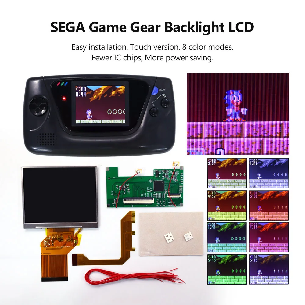 

HISPEEDIDO 8-цветная сенсорная подсветка ЖК-экрана для Sega Game Gear GG DIY аксессуары обновленная консоль