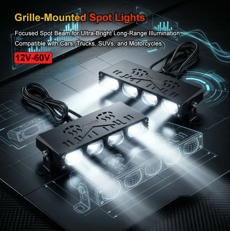 

Car Grille Light Motorcycle Auxiliary Driving Light Auto Work Light LED Bar Truck Off-road Vehicle 4x4 High Brightness Light